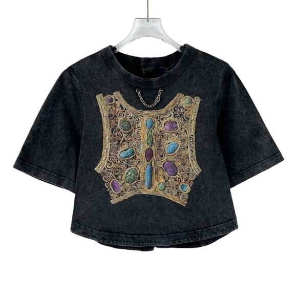 Louis Vuitton XXS Black & Grey Gemstone Printed Distressed Cotton Short-Sleeve T - Picture 1 of 8